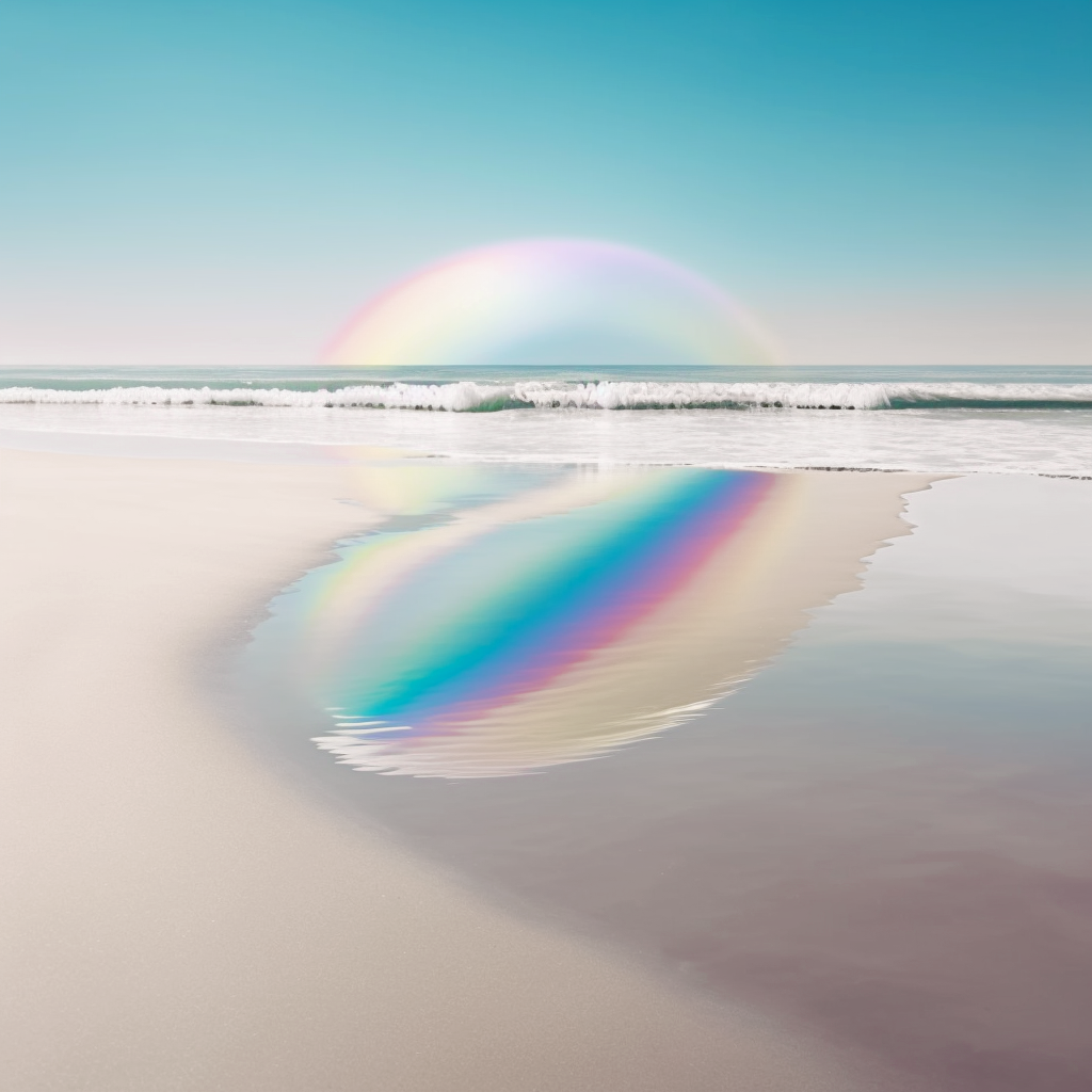 Calm beach with rainbow